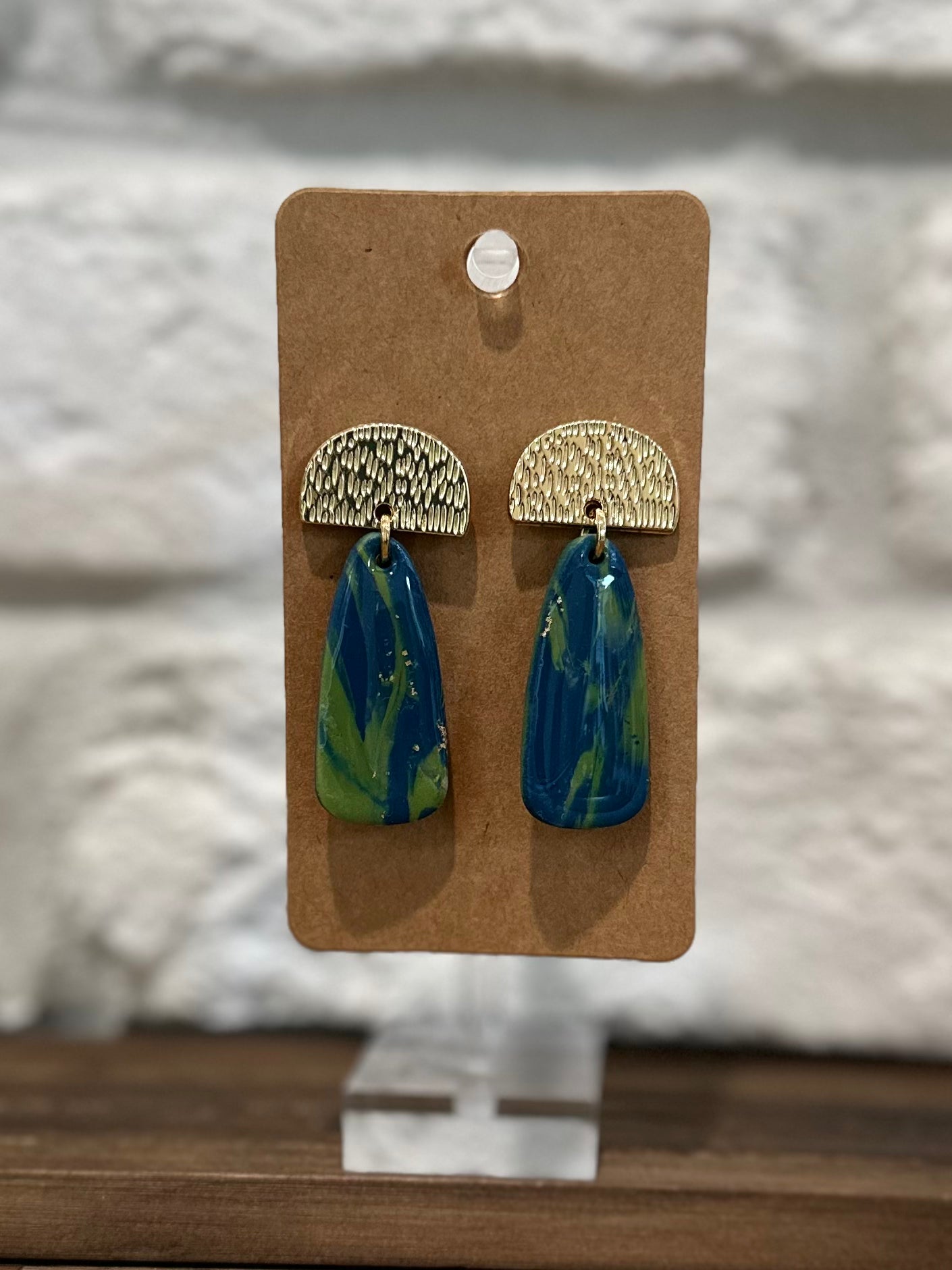 Navy & Olive drop w/ gold half circle