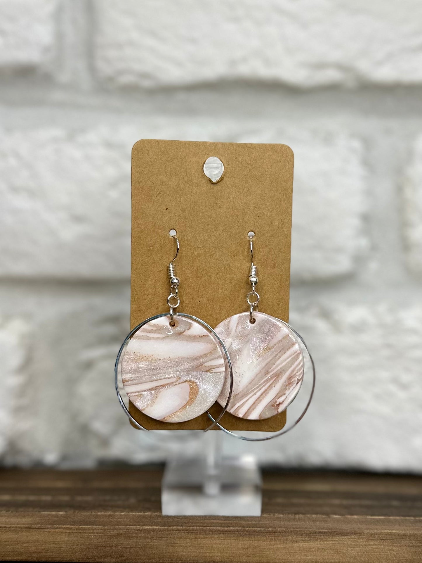 Iridescent white & bronze sparkle w/ silver hoop