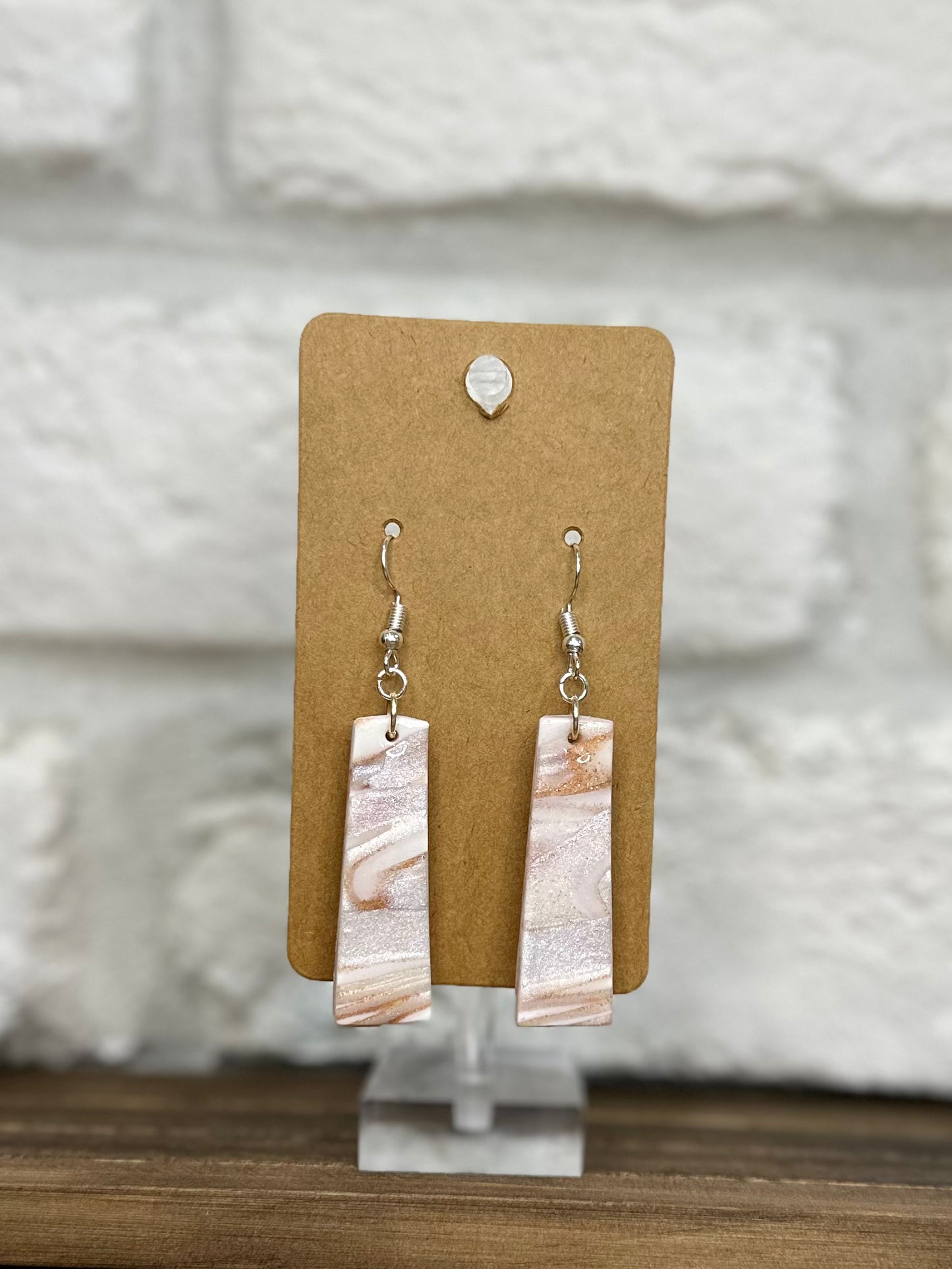 Iridescent white & bronze sparkle dangle