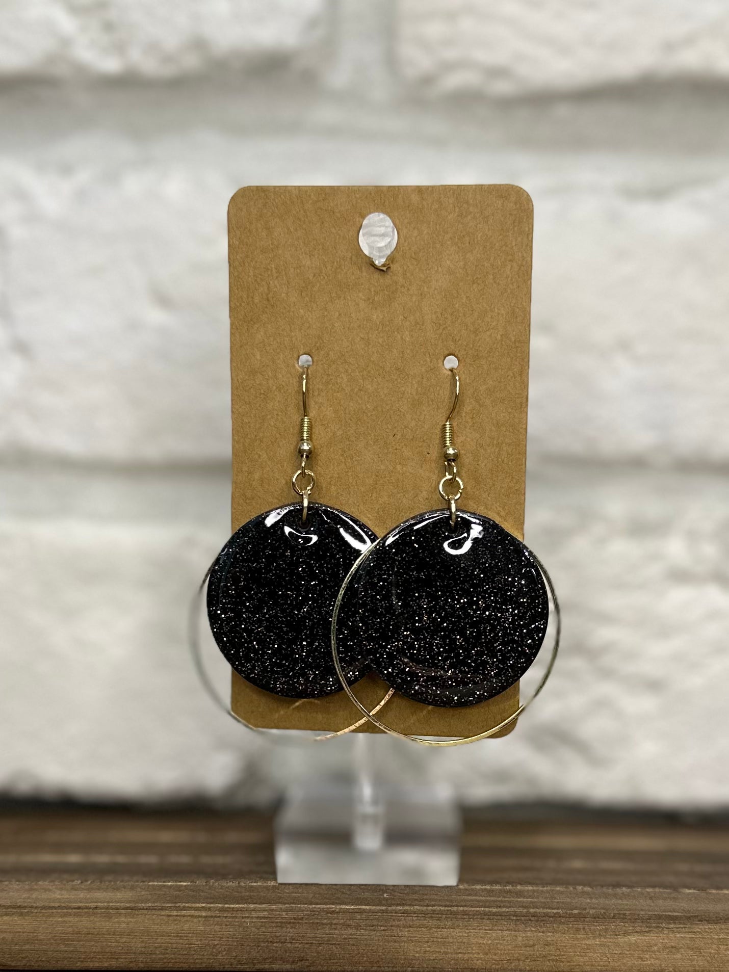 Black & Gold glitter w/ gold hoops
