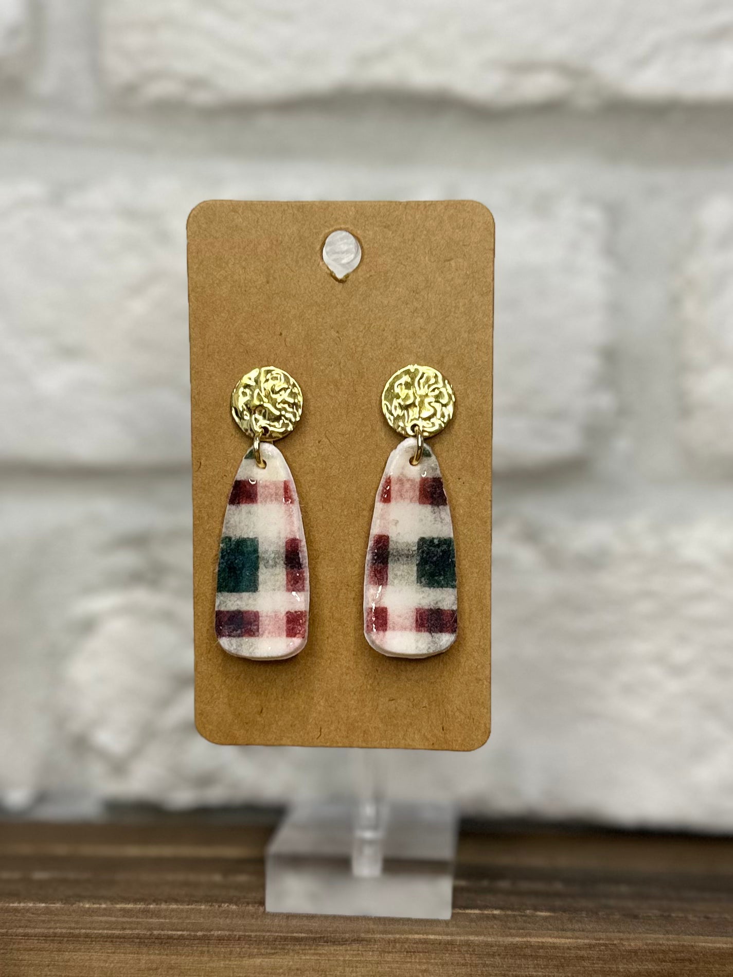 Plaid dangle w/ gold