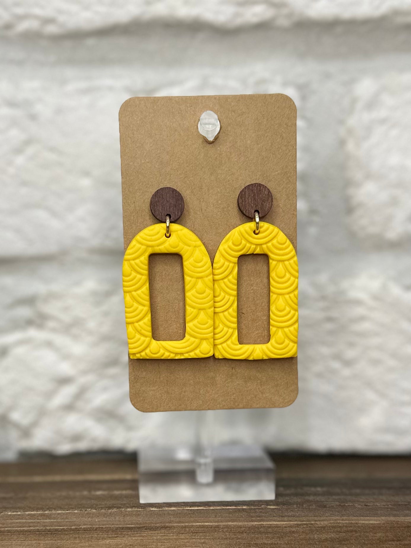 Yellow textured arch w/ wood