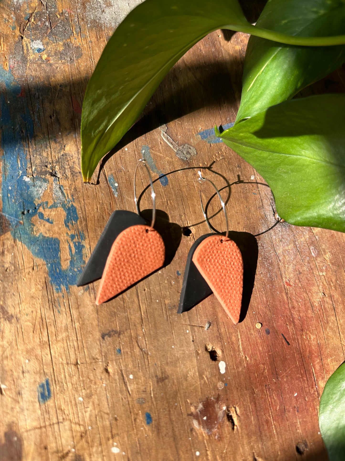 Terracotta & black hoop dangles