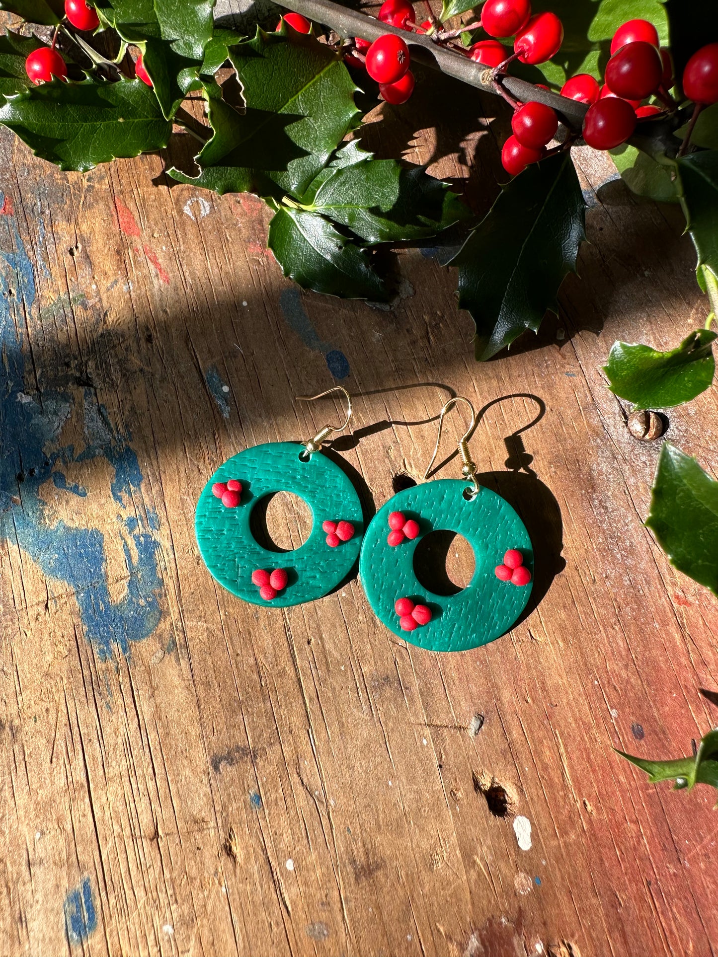 Christmas Wreath Clay Earrings