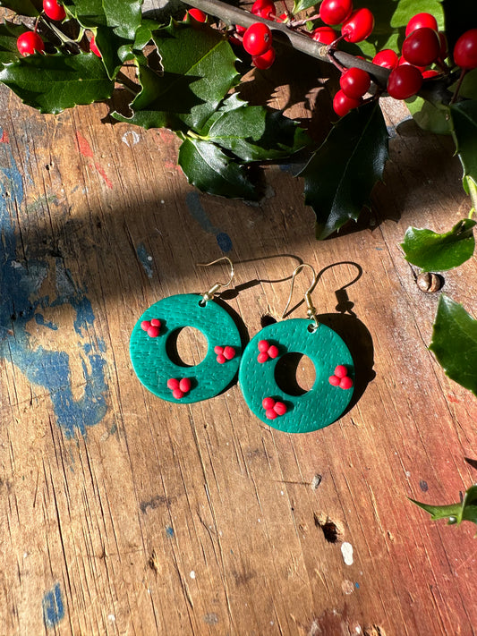 Christmas Wreath Clay Earrings