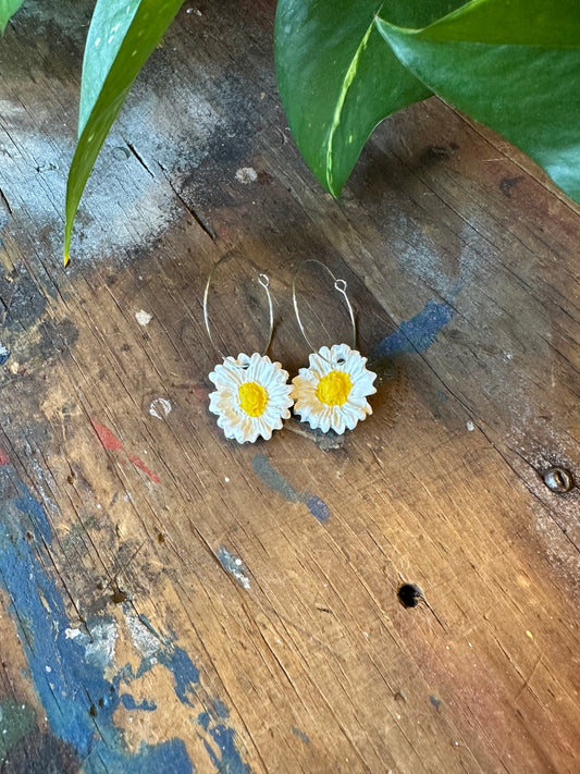 Dangle daisy hoops