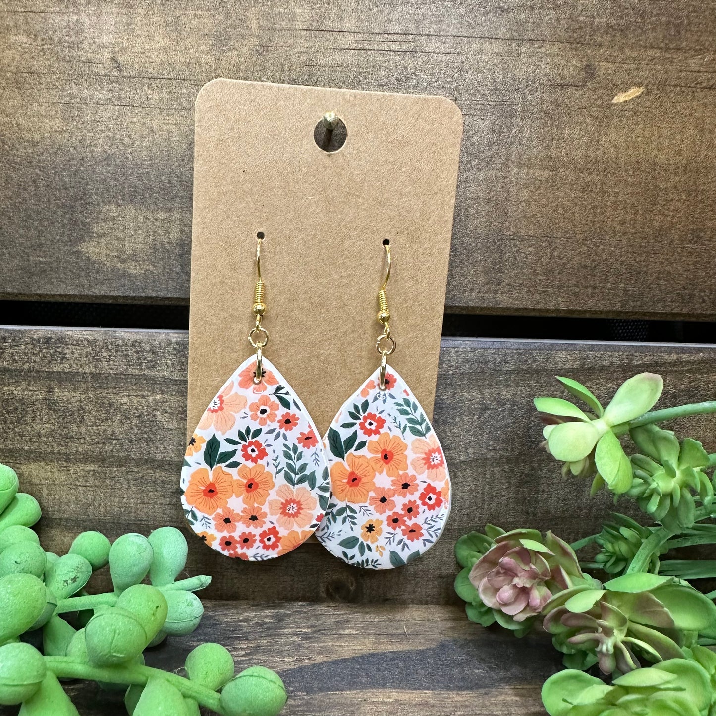 Peach floral teardrops