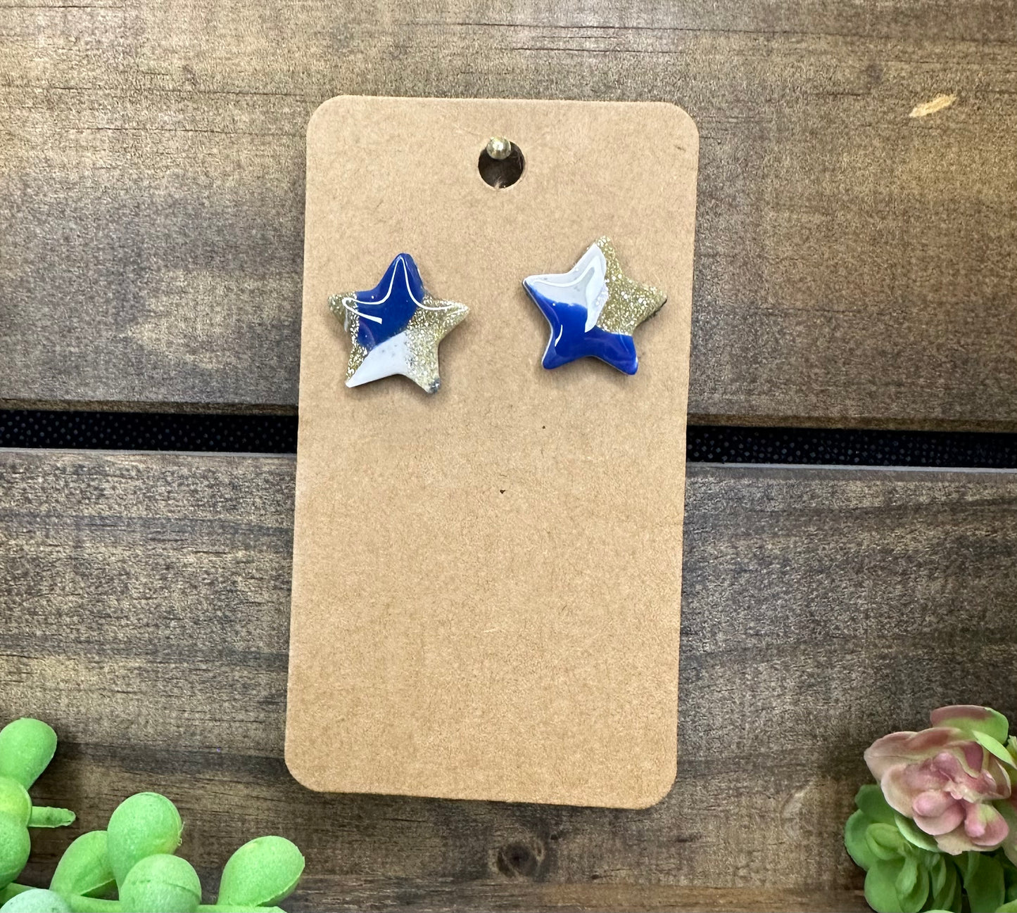 Blue gold & white star stud