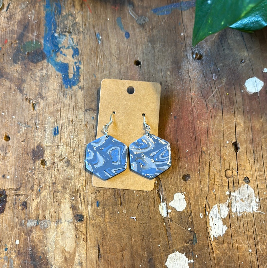 Lapis & silver swirl hexagons